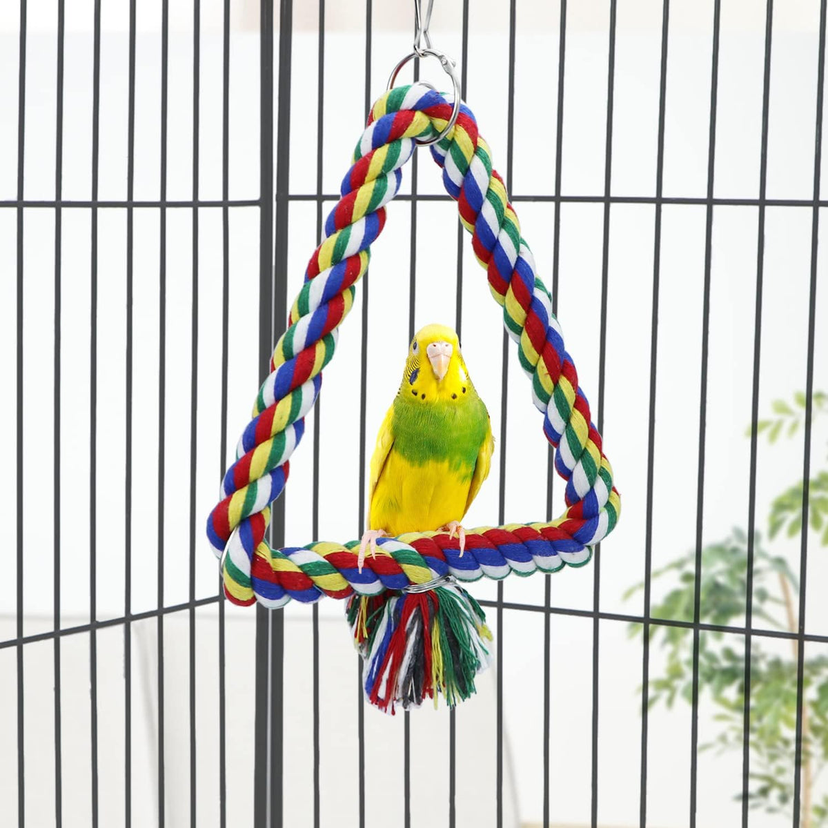 Bird Triangle Rope Swing Colorful Perch Chewing Toy for Parrots - S - image 4