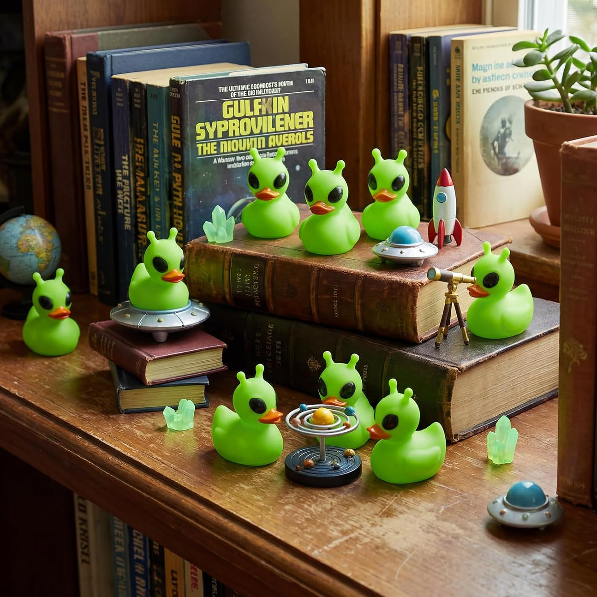 Sotiff mini alien rubber ducks, 25 green ducks with funny faces - view 37