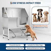 50" Stainless Steel Professional Dog Washing Station - Pet Bathing Tub w/Non-Slip Stairs | Slip-Resistant Floor Grate | for Large/Medium/Small Dogs