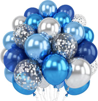 Blue Silver Balloon 12Inch Dark Metallic Blue Silver Confetti Latex - Blue Silver