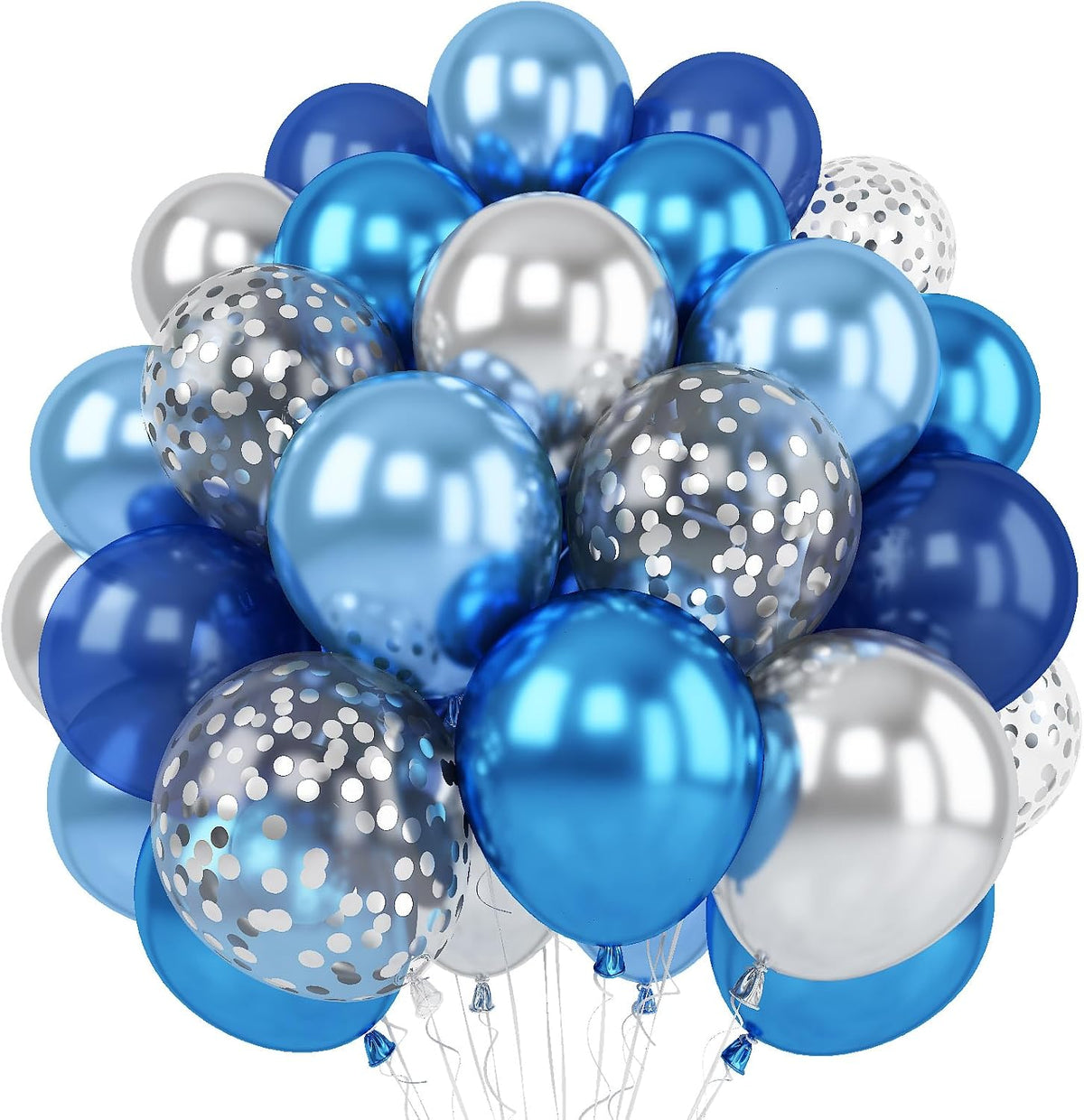 Blue Silver Balloon 12Inch Dark Metallic Blue Silver Confetti Latex - Blue Silver