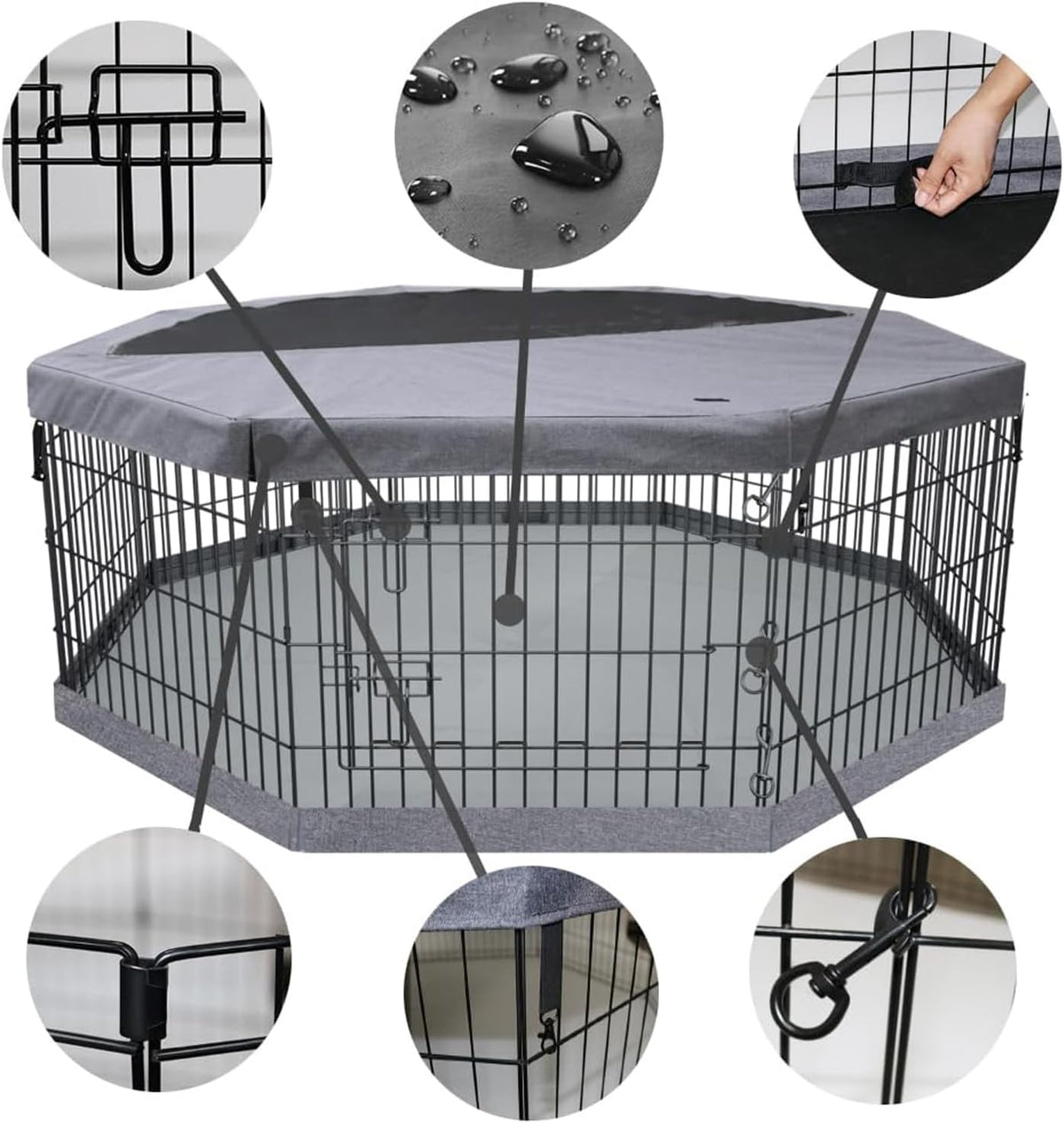 Foldable Metal Dog Exercise Pen/Pet Puppy Playpen Kennels Yard Fence - Gray / 24''H / Playpen+Bottom+Top Cover - image 2
