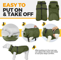 Dog Coat for Large Dogs Waterproof Dog Jacket with Harness Built in – Essentials for Dogs - XX-Large / Army Green - image 2