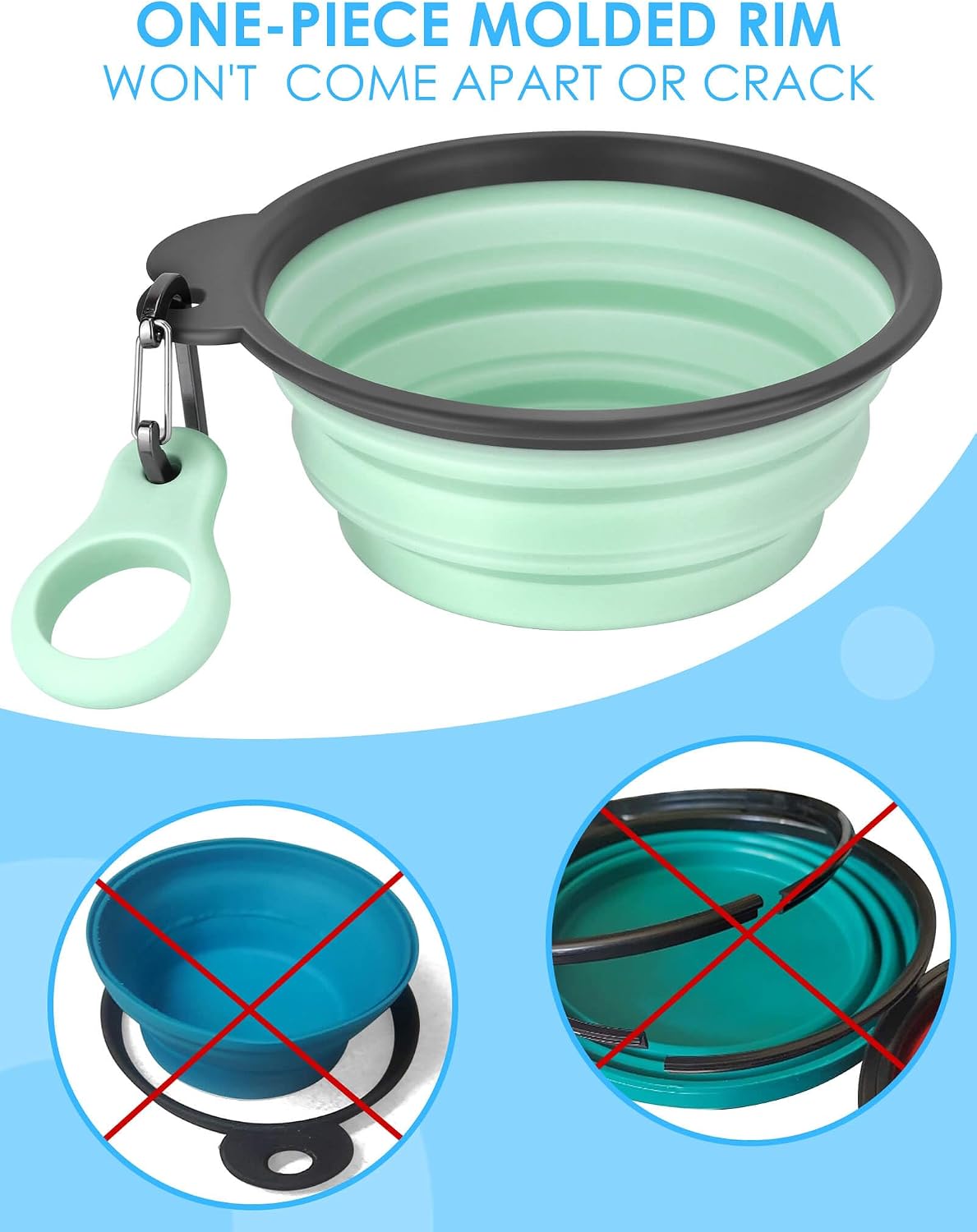 2 Pack Collapsible Dog Bowls with Bottle Carrier – Essentials for Dogs - Large (Pack of 2) / 10. Gray & Sprout Green - image 4
