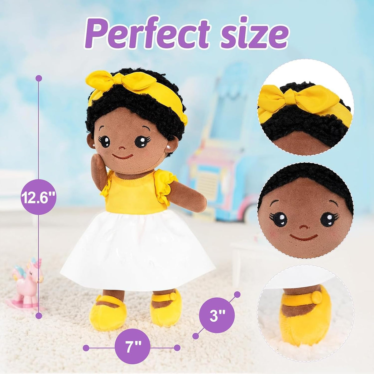 OUOZZZ Soft Baby Doll 12.6" Yellow Bee Dress Snuggle Buddy Doll – Fun for Kids & Family - D-nevaeh02 - image 2