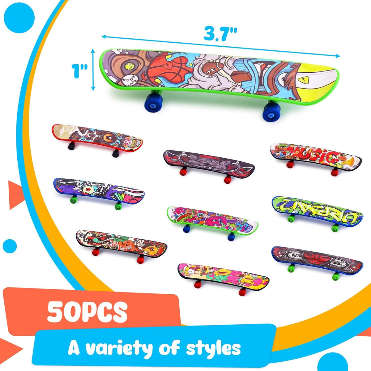 POPLAY 50-pack of mini finger skateboards with assorted graffiti-style graphics - view 2