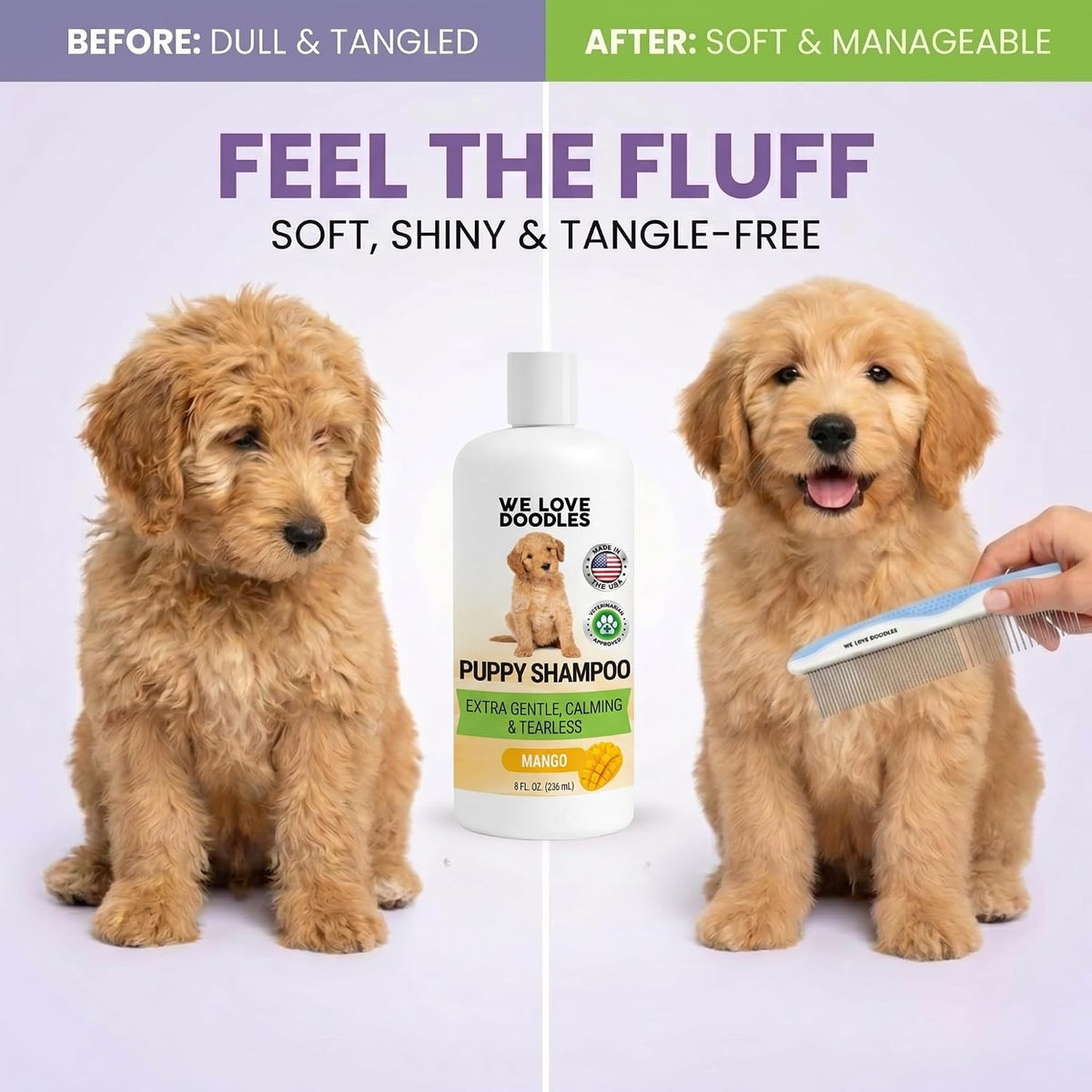 Puppy Shampoo & Conditioner, Tearless Hypoallergenic Wash - Mango - image 3