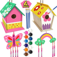 4 Pack DIY Bird House Wind Chime Kit for Crafts for Kids Ages 4-8 – Fun for Kids & Family