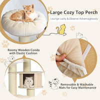 Tangkula Large Cat Tree, Multi-Level Tall Cat Tower with Sisal Scratching Posts, Hammocks, Hanging Basket, Cat Condo and Removable Washable Cushions, Modern Wood Cat Tree for Indoor Cats Large Adult