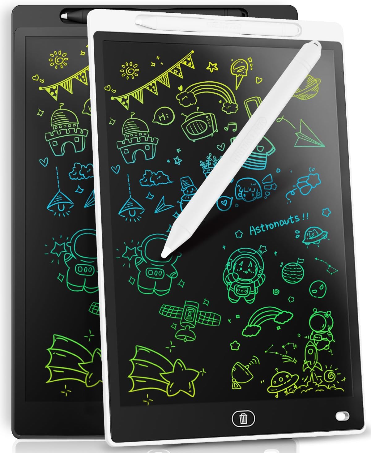 [2 Pack] Genialba LCD Writing Tablet 10-Inch Colorful Doodle Board - White & Black / 10 Inch / 2