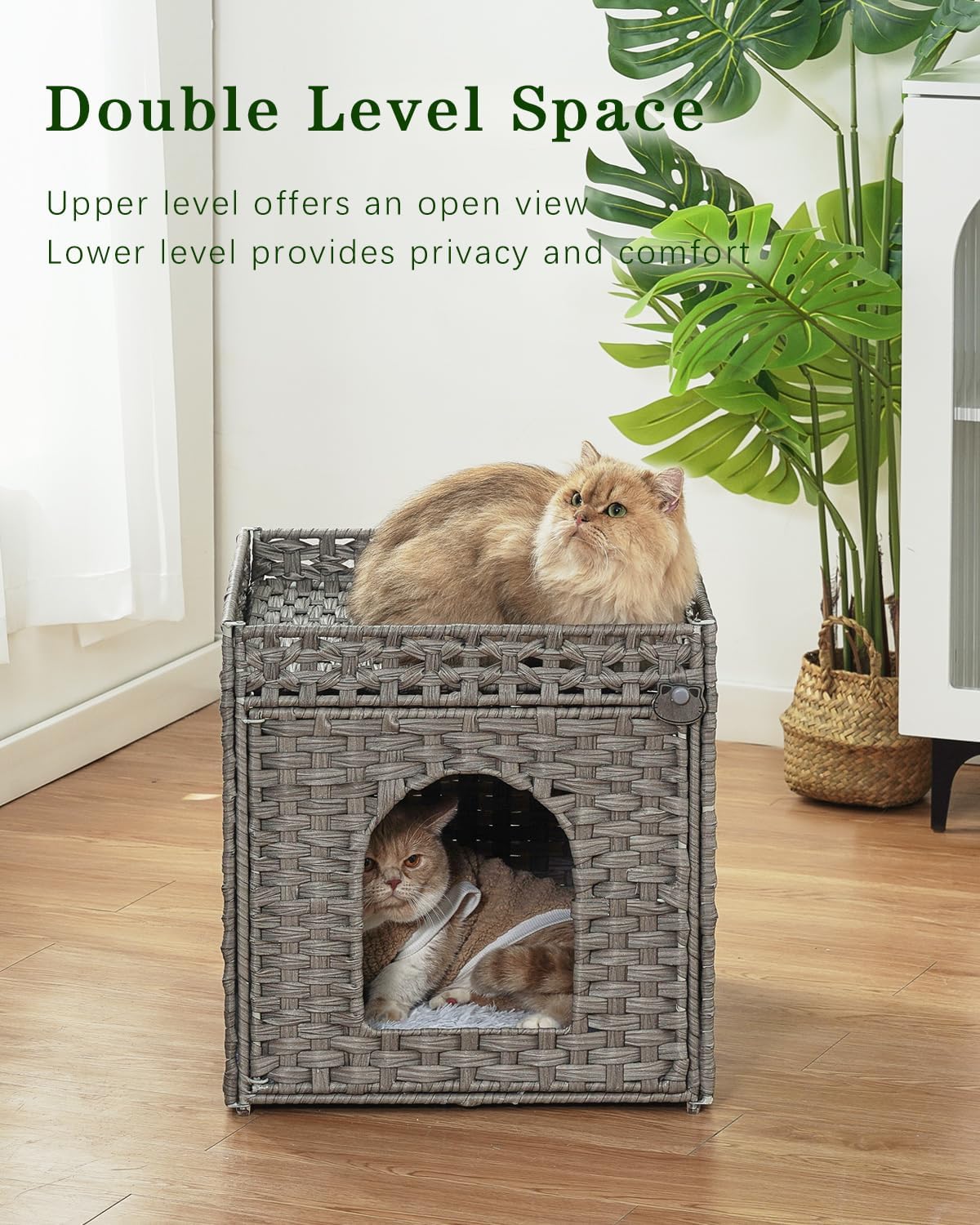 Cat Beds Indoor Kitten House, PE Rattan Cat Cave - Gray / Rectangle-XL - image 2