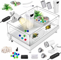 GOZILLA small turtle tank kit in white acrylic with adjustable lamp, filter and decorations