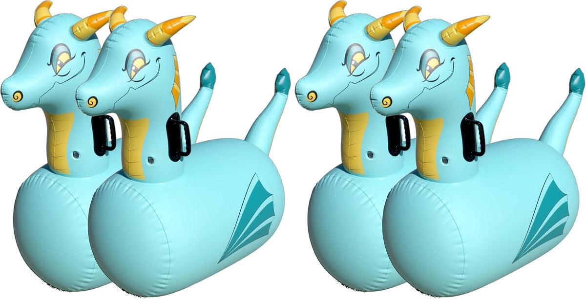 Hearthsong Hop N Go Inflatable Unicorn Riding Bouncy Hopping Toys - Dragon / 4 Pack
