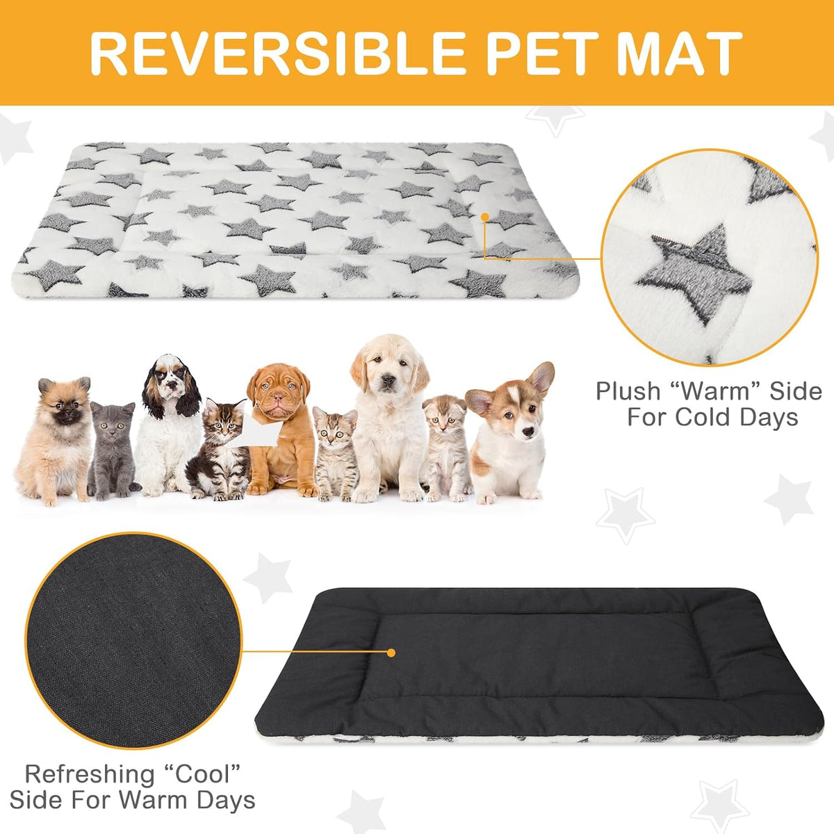 4 Pcs Dog Crate Pads Soft Warm - Rectangular 18 x 24 x 1.6 Inch / Star / White - image 3