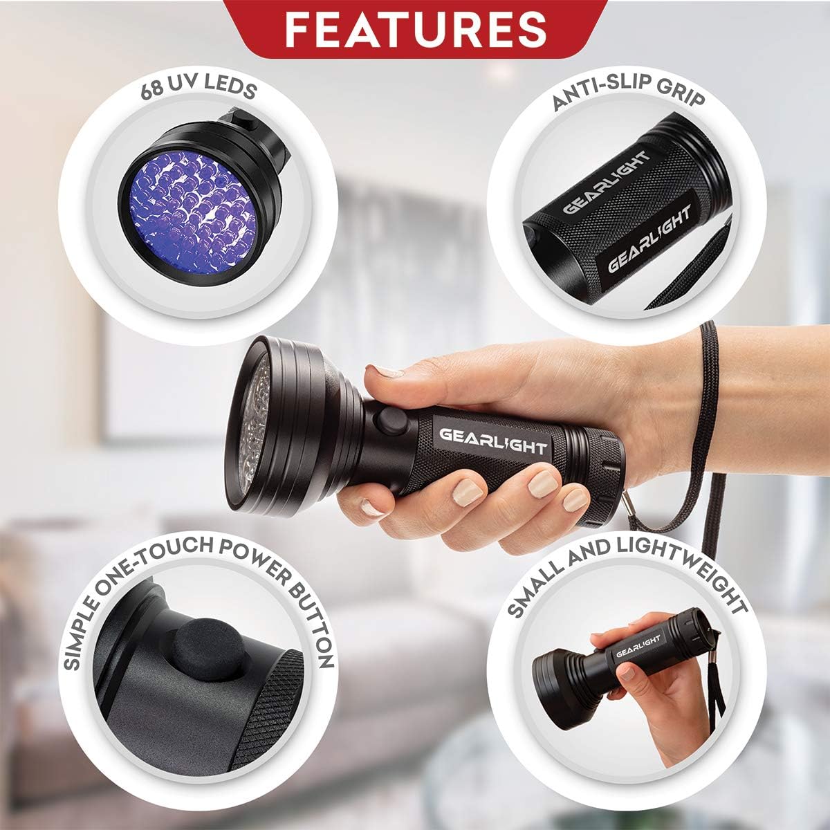GearLight UV Flashlight Black Light from 68 LED Blacklight Flashlight - Black / S68 UV - image 3