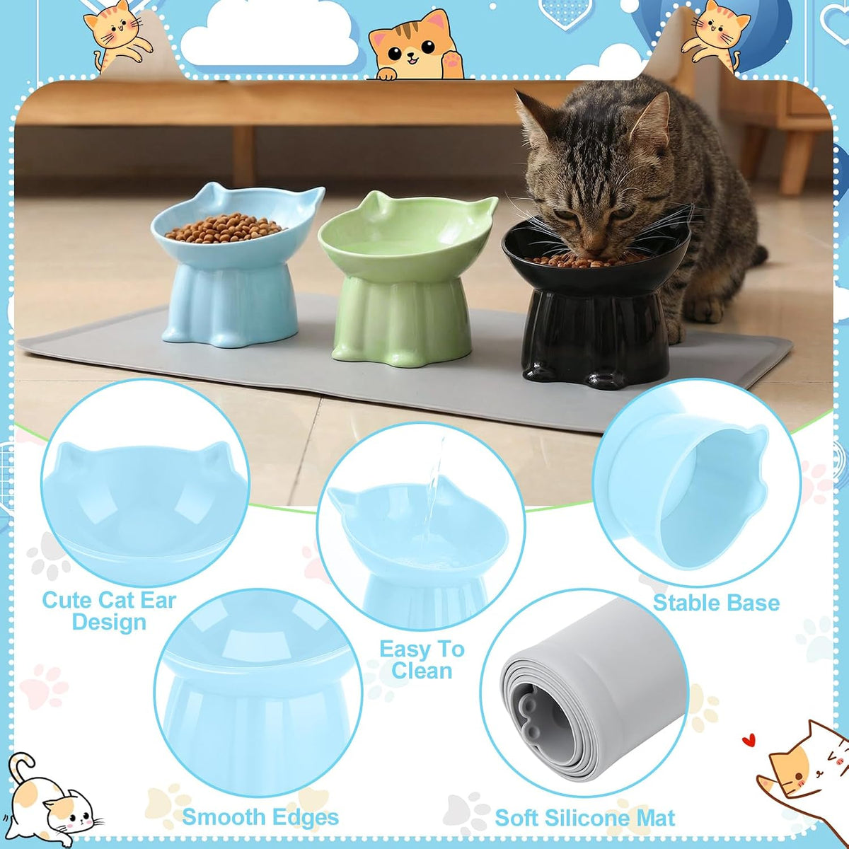 3 Pcs Raised Cat Bowl 15° Elevated Cat Food Bowl Tilted Cats Bowls - Blue, Black, Green - image 4