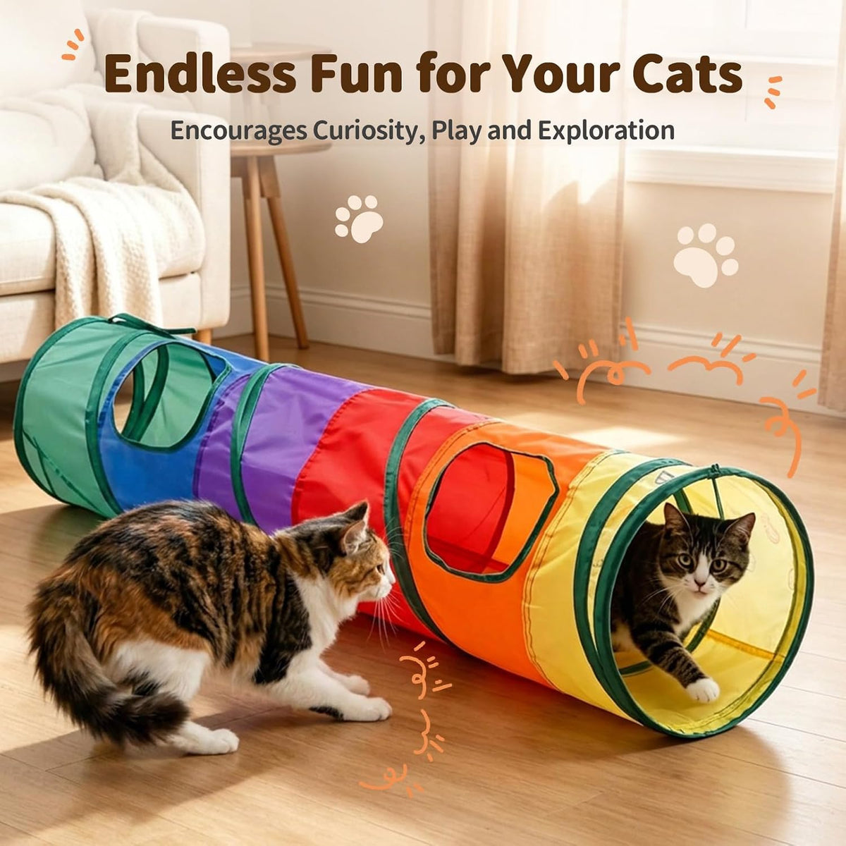 iCAGY Cat Tunnel for Indoor Cats Kittens Rabbits - Rainbow / Single Tunnel - image 2