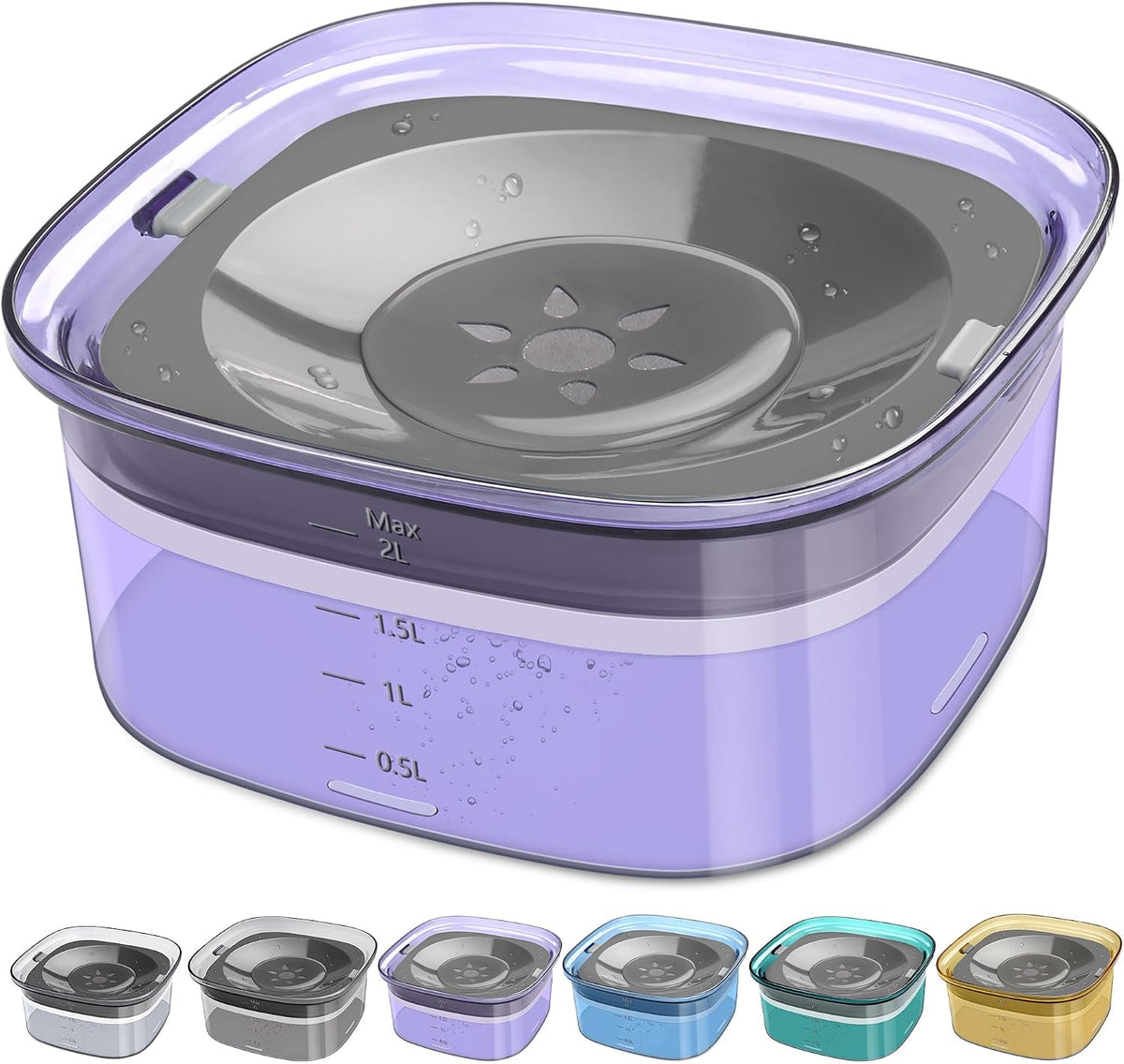 UPSKY 4L Dog Water Bowl No Spill Large Capacity Slow Drinking Water - 2 L / Purple