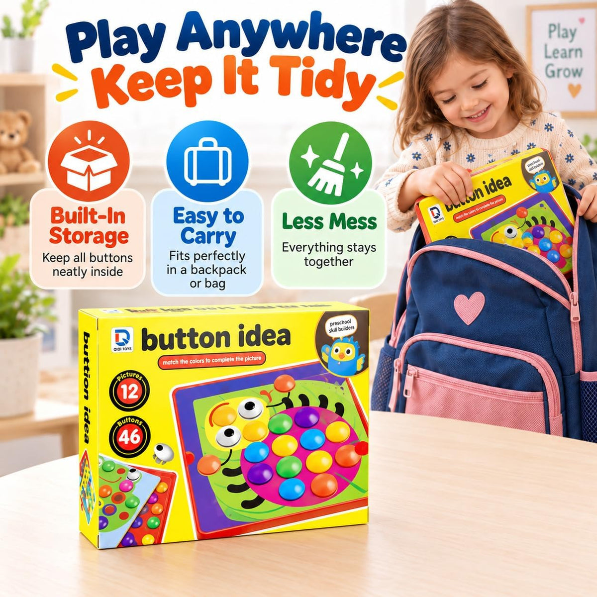 Button Art Toys for Toddlers Ages 3+, Mosaic Peg Board – Fun for Kids & Family - bug - image 3
