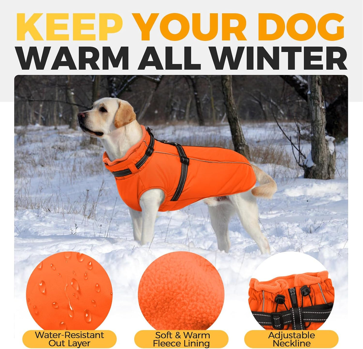Dog Coat for Large Dogs Waterproof Dog Jacket with Harness Built in – Essentials for Dogs - XXX-Large / Orange - image 3