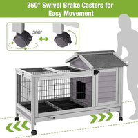 GUTINNEEN Rabbit Hutch Bunny Cage with Removable Wire Floor, Indoor/Outdoor Guinea Pig Cages with Leakproof Pull-Out Tray, 4 Lockable Wheels & Run Space