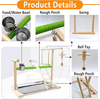 Birds Playground Parrot Playstand Birds Perch Stand Gym Natural Wood Play Stand with Ladder Swing Feeder Cups for Parakeets Cockatiels Lovebirds Conures Budgies