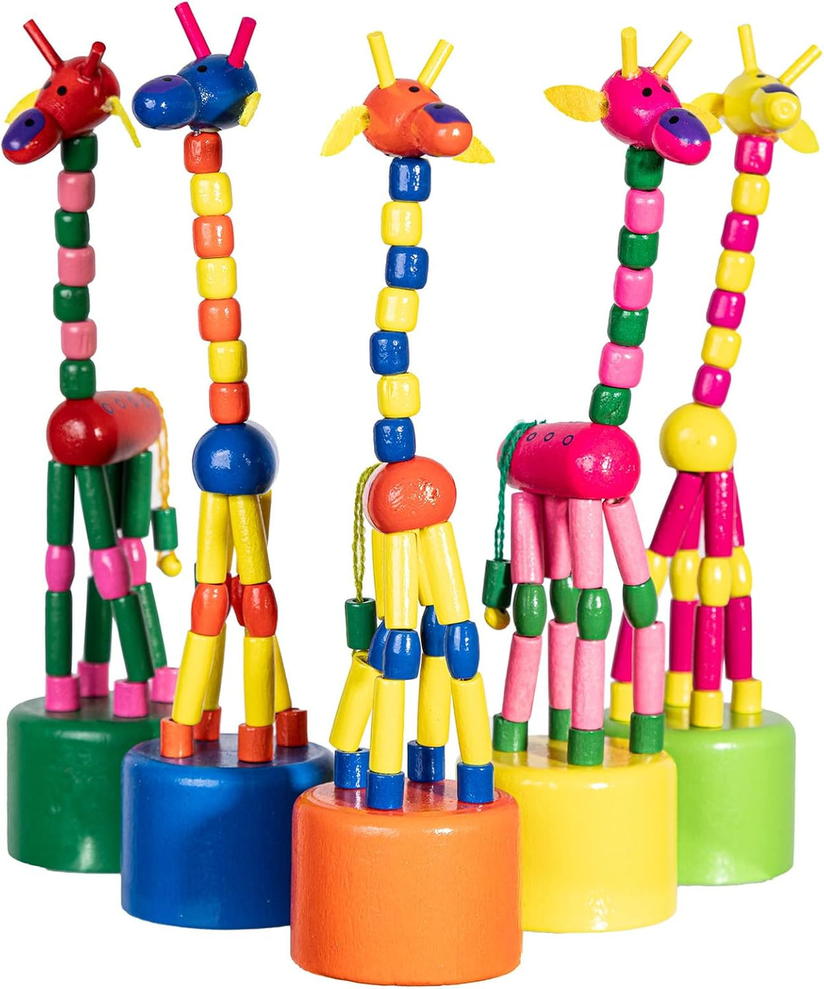 Berry President wooden giraffe push puppets, 3 pack of colorful collapsing toys