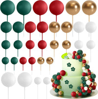 ASTARON 32 Pcs Foam Balls Cake Topper Decorations for Party Cake - Red，green，gold