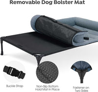 Veehoo Cooling Elevated Dog Bed with Fluffy Plush Bolster Cushion, Indoor Raised Dog Beds for Large Dogs, Soft Pet Sofa Cot with Removable Washable Mat, No-Slip Feet, 42 x 30 inches, Haze Blue