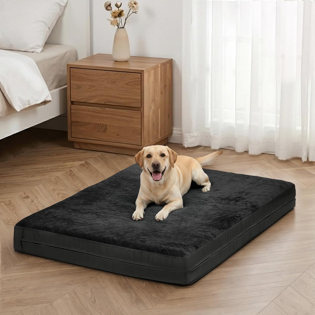 Waterproof Dog Crate Bed Pad - Black / 47"W x 29"L x 4"H