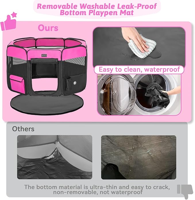PETSFIT 29" Puppy Playpen with Removable Waterproof Mat & Zippered Roof | RV, Camping, Travel Dog Pen | Indoor/Outdoor Whelping & Cat Observation Space(29.5"x29.5"x16.5"H)