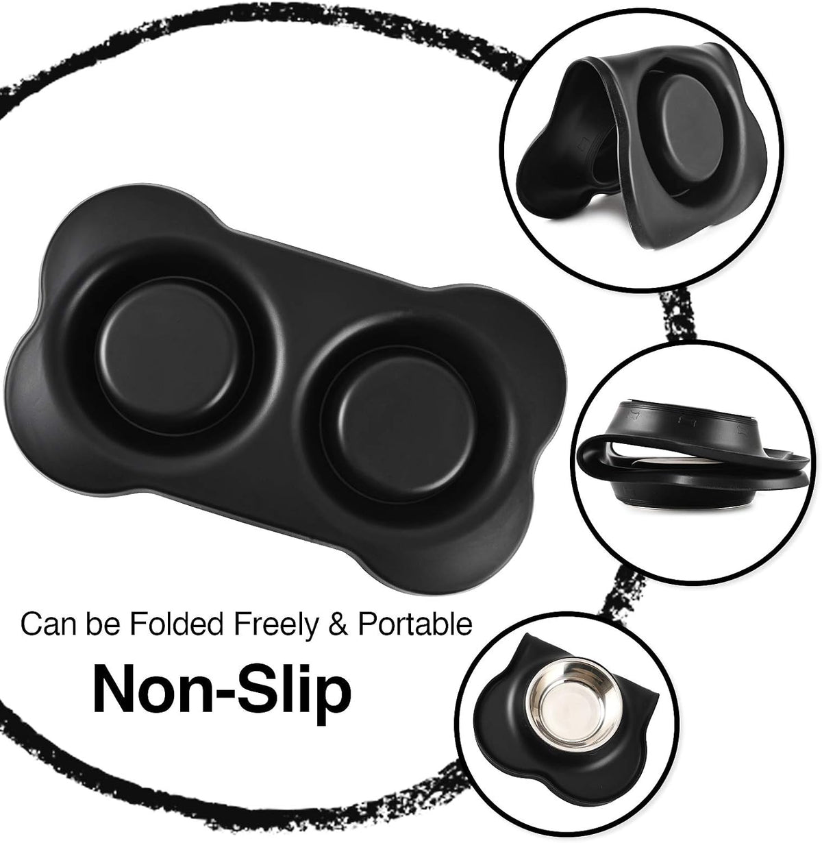 Dog Bowls 2 Stainless Steel Bowl for Pet Water and Food Feeder - 6½ oz ea / Black - image 2