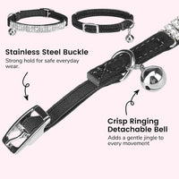 BINGPET Diamond Cat Collar with Bell, Adjustable Kitten Collar - Black(Rhinestones) / Neck Girth 8"-10" - image 4