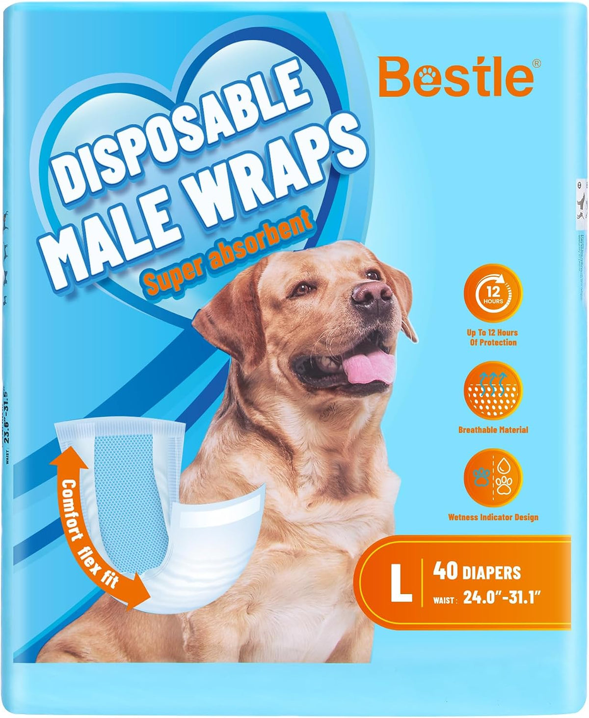 Bestle Male Dog Wrap, Disposable Dog Diapers, Wetness Indicator - L