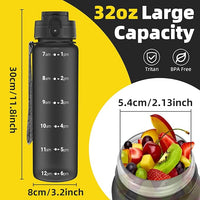 OLDLEY 32 oz Water Bottle, Motivational Water Bottle with Time Marker, Sports Water Bottle With Strap, Leakproof & BPA Free Large Water Bottles for School, Gym, Travel, Outdoor, Tritan,Black