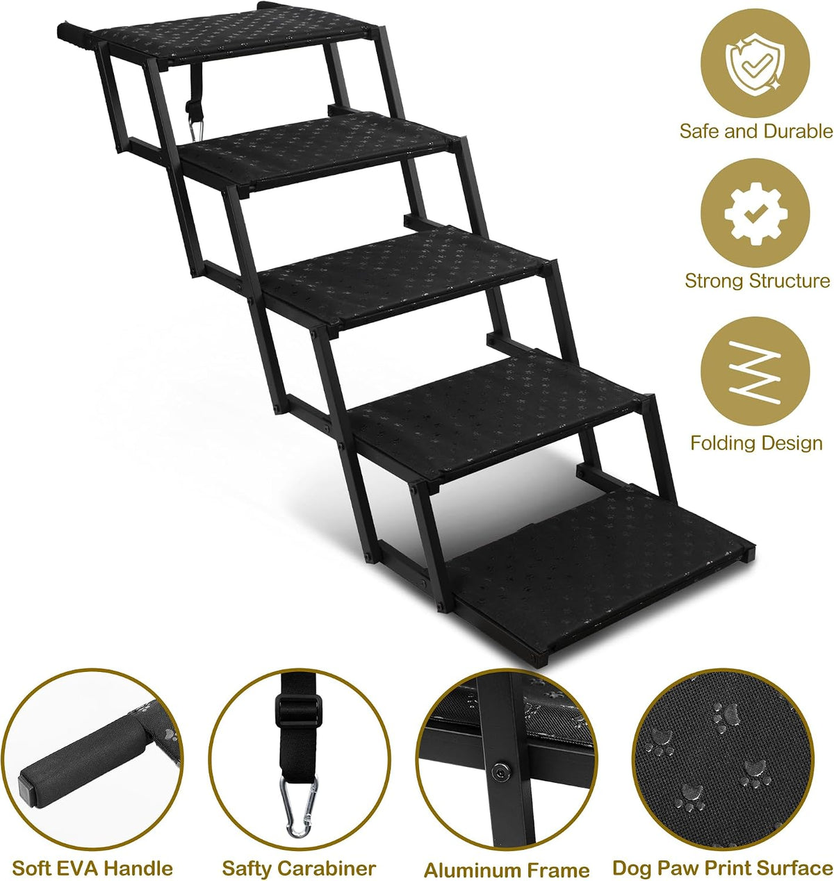 Foldable Dog Steps for Car SUV Truck - Standard 5 Steps / Black - image 2