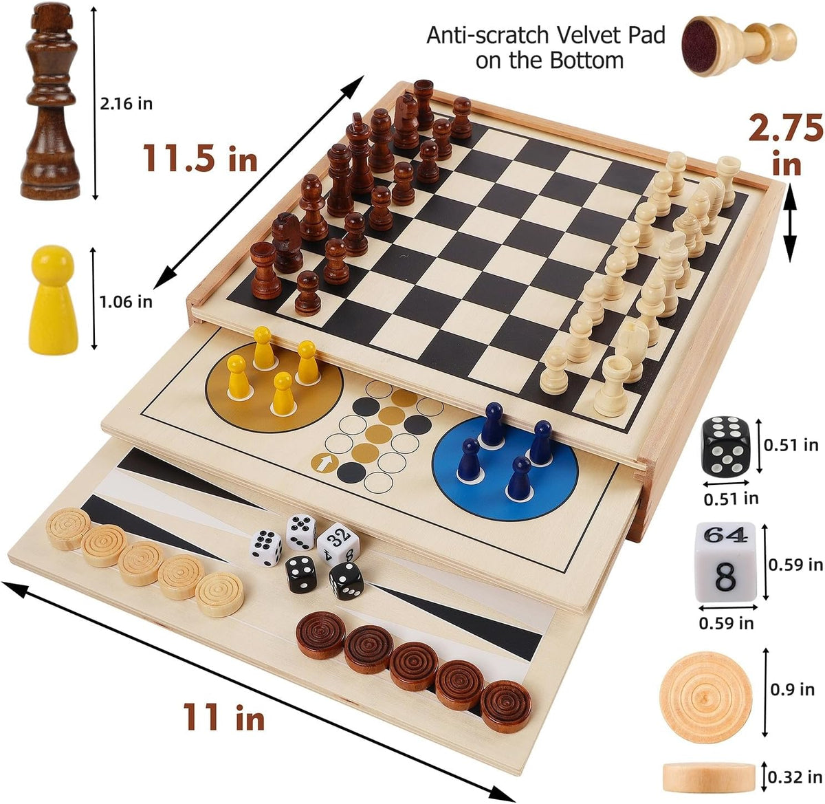 Juegoal 7-in-1 Wooden Board Game Set for Kids Adults - image 4