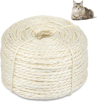 164 foot roll of white natural sisal rope for repairing cat scratching posts and cat trees