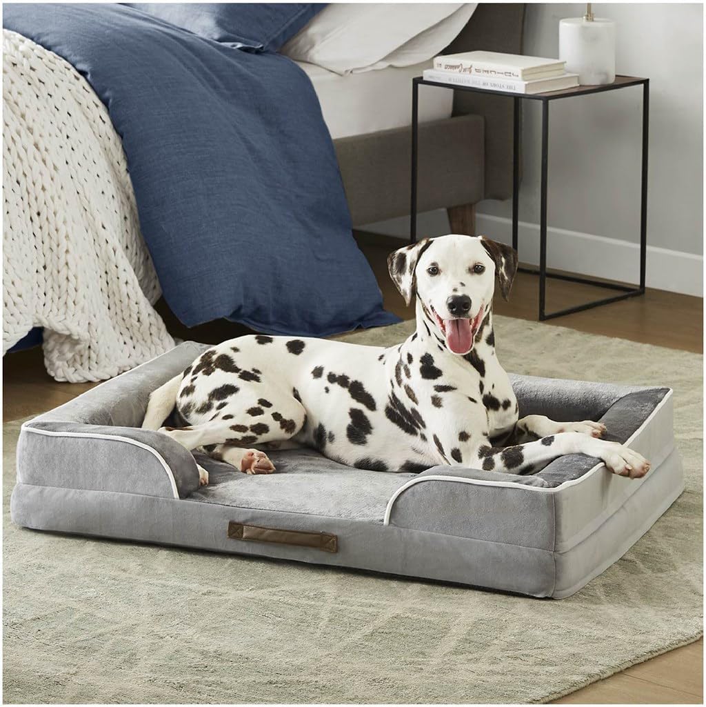 Friends Forever Large Dog Bed Couch - All-Foam Bolster Bed / Ally Grey / Large (35" x 25" x 6.5") - image 3