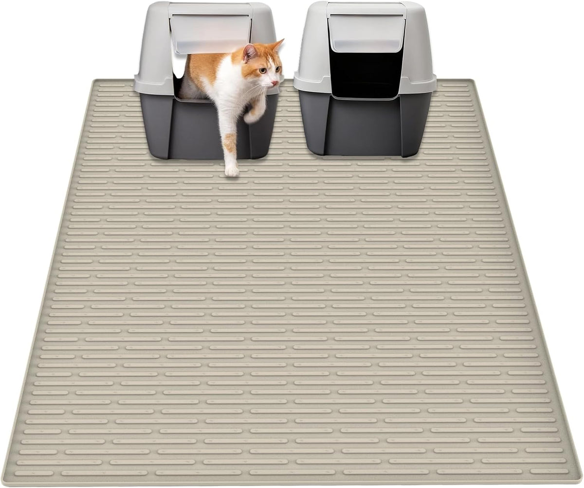 Ultibe 40"x30" Extra Large Silicone Cat Litter Mat - Beige Gray / 40"L x 30"W