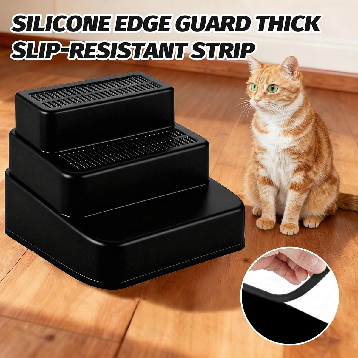 Adjustable Litter Box Step, Cat Ramp for Litter Box, 2 Steps - Black / 3 step - image 3