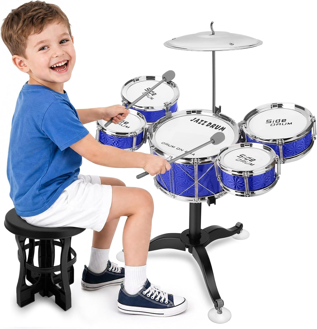 Kids Jazz Drum Set Toys for 3-7 Year Olds - Sparkle Blue