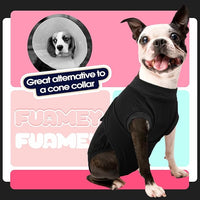 FUAMEY Dog Recovery Suit Male,Dogs Surgery Neuter Suits Puppy Spay Shirts for Female Protect Dog's Skin Anti Licking Abdominal Wounds Doggie Onesie Pet Bodysuit Alternative to Cone Black S