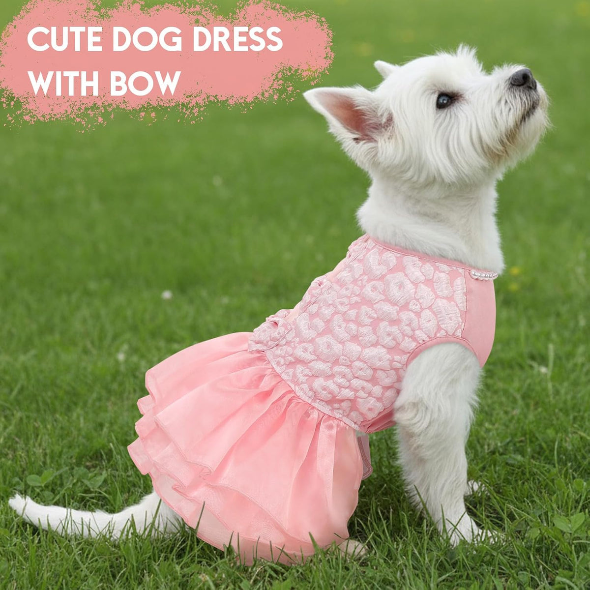 ASENKU Dog Dress, Dog Wedding Dress with Bows, Veil Attachment - Pink / Small - image 4