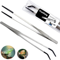 2 Pcs 10.6" Stainless Steel Reptile Feeding Tongs & Tweezers – Essentials for Reptiles And Amphibians - Silver
