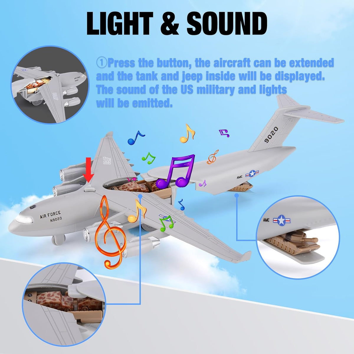 Crelloci 5 pack pull back army toys, three camo fighter jets and two tanks - view 5