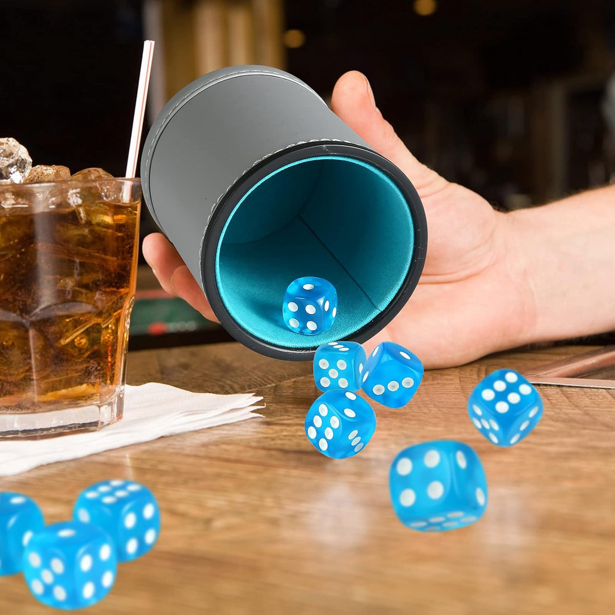 GWHOLE leather dice cup with soft lining and 10 transparent 16mm dice - view 7