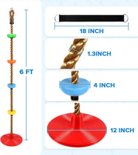 Tgzwme climbing rope tree swing with disc platforms and seat, red and brown rope - view 3