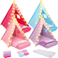 Windyun 4 pack kids sleepover teepee tents with air mattresses, blankets and star lights - view 2