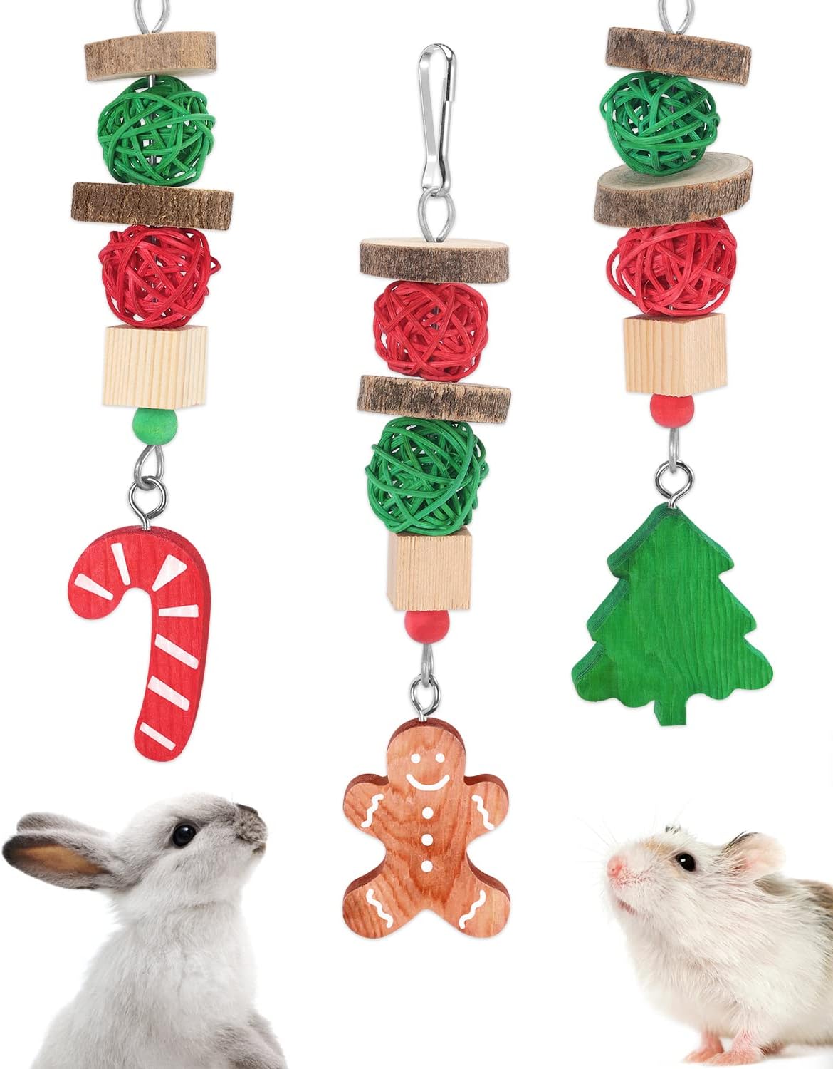 3PCS Chinchilla Toys Guinea Pig Bunny Rabbit Chew Toys Teeth Care - Christmas